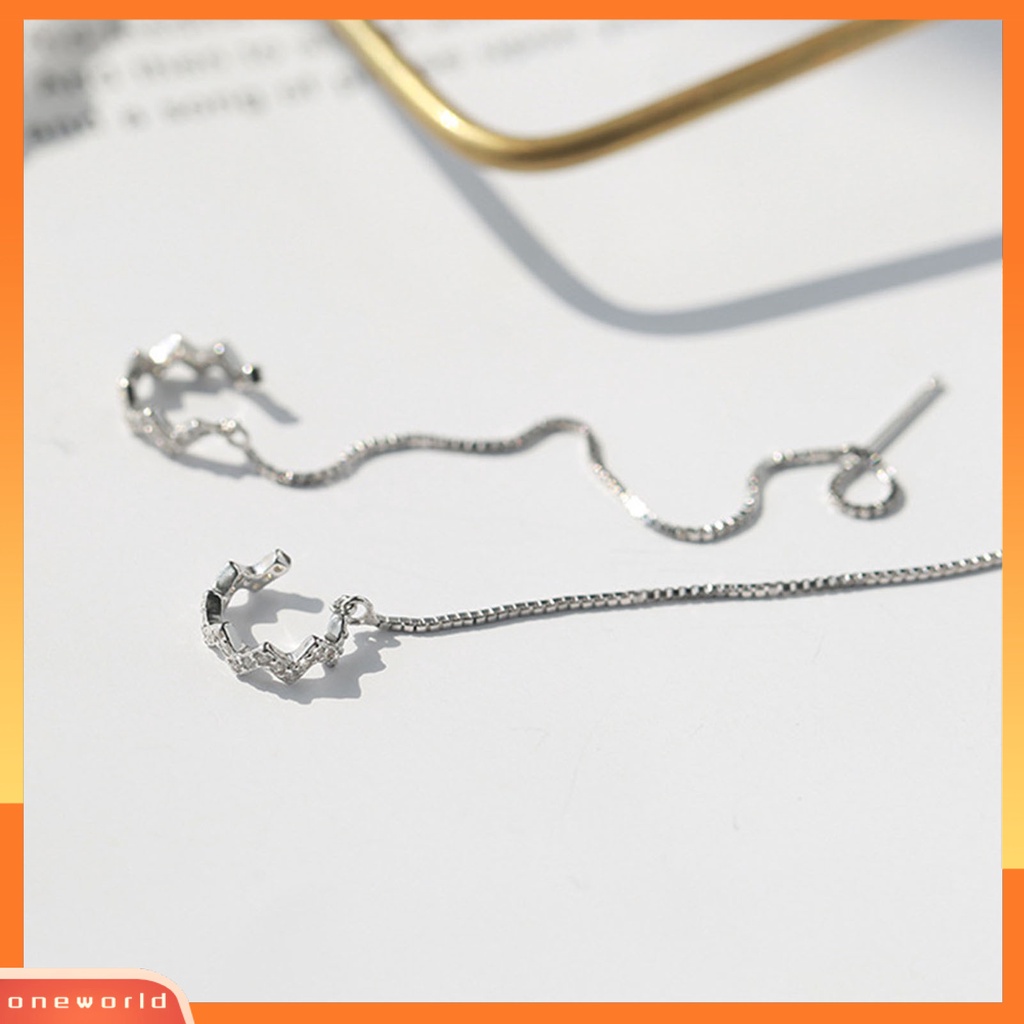 [WOD] 1pc Anting Panjang Pengerjaan Indah Kreatif Mengkilap Elegan Menawan Berkilau Berbentuk Gelombang Halus Tidak Iritasi Chic Klip Telinga Untuk Anak Perempuan