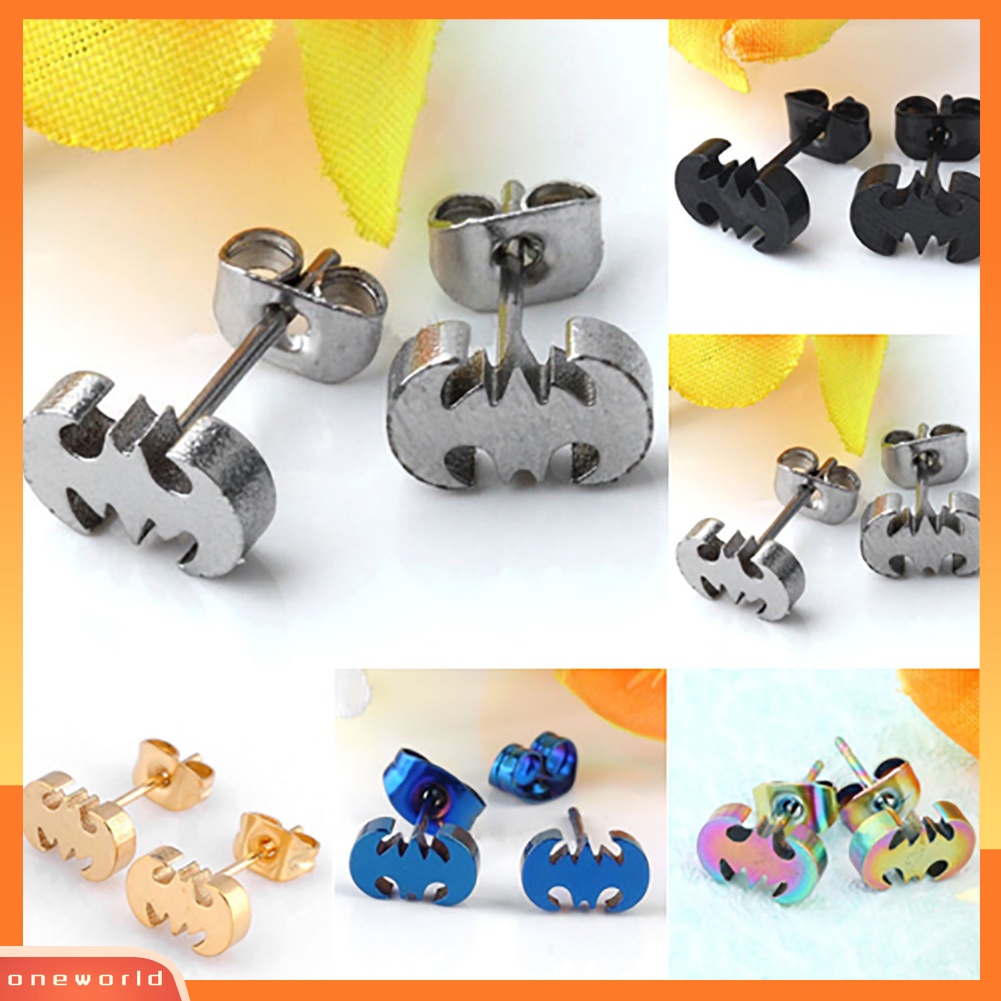 [WOD] Pria Wanita Punk Kelelawar Stainless Steel Srew Kembali Telinga Stud Anting Telinga Perhiasan