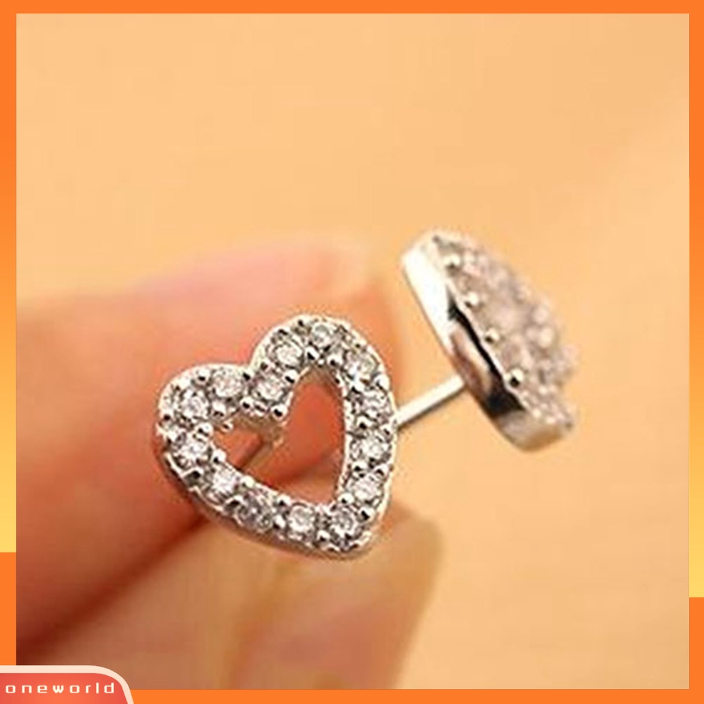 [WOD] 1pasang Wanita Berongga Cinta Berbentuk Hati Hias Berlian Imitasi Lapis Perak Anting Giwang Telinga Untuk Pesta Pernikahan