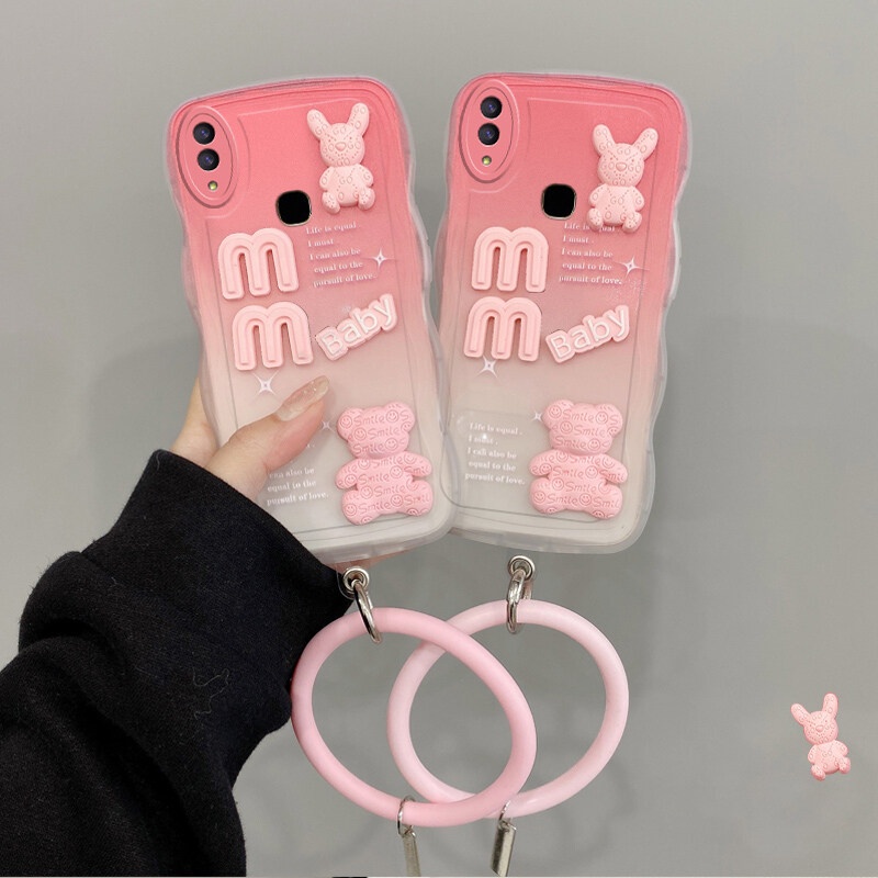 Andyh Desain Baru Untuk Vivo V9 Y85 Case 3D Cute Bear+ Solid Color Bracelet Fashion Premium Gradient Soft Phone Case Silikon Shockproof Casing Pelindung Penutup Belakang