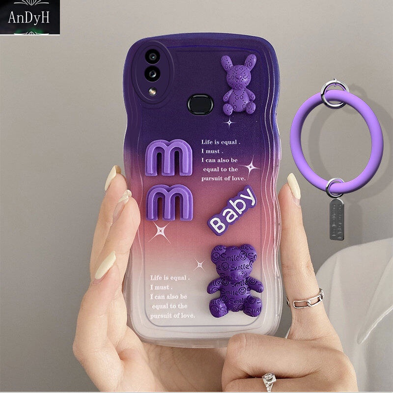 Andyh Huawei Nova 3i 3E 4E P20 Lite P30 Lite Case 3D Cute Bear+ Gelang Warna Solid Fashion Premium Gradient Soft Phone Case Silikon Shockproof Casing Pelindung Penutup Belakang