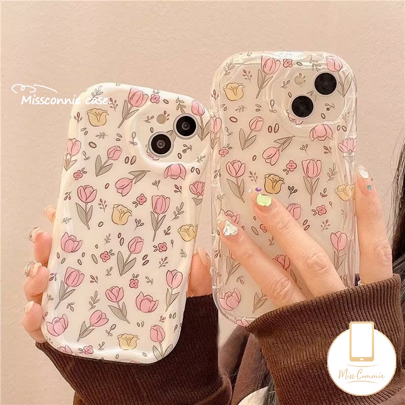 Untuk Oppo A17 A16 A57 A5 A16E A77 A7 A54s A52 A17k A9 A96 A53 A77s A15 A76 A92 A54 A3s A1k A12 A5s A74 A16K A31 A16s A95 A55 Fresh Flower 3D Wavy Curved Edge Clear Flroal Soft Case