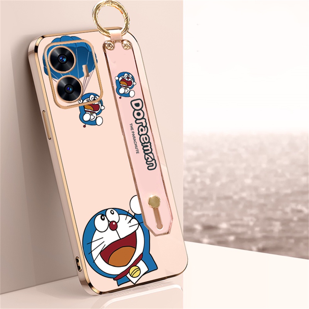 Soft Case OPPO A78 Reno 8T 4G A55 A96 A76 A13S A12e A31 A52 A92 A5 A9 2020 A83 A1K A94 F11 A37 Reno6 5F 4F Kartun Lucu Doraemon Lipat Stand Holder Mewah Plating Penutup Karet