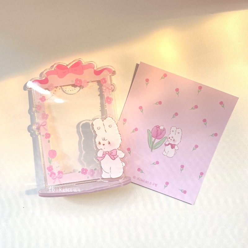 Pink Rabbit Cute Card Holder Decor LKPOP idol Photocard Pajangan Desktop Frame Bingkai Foto Akrilik 3inch