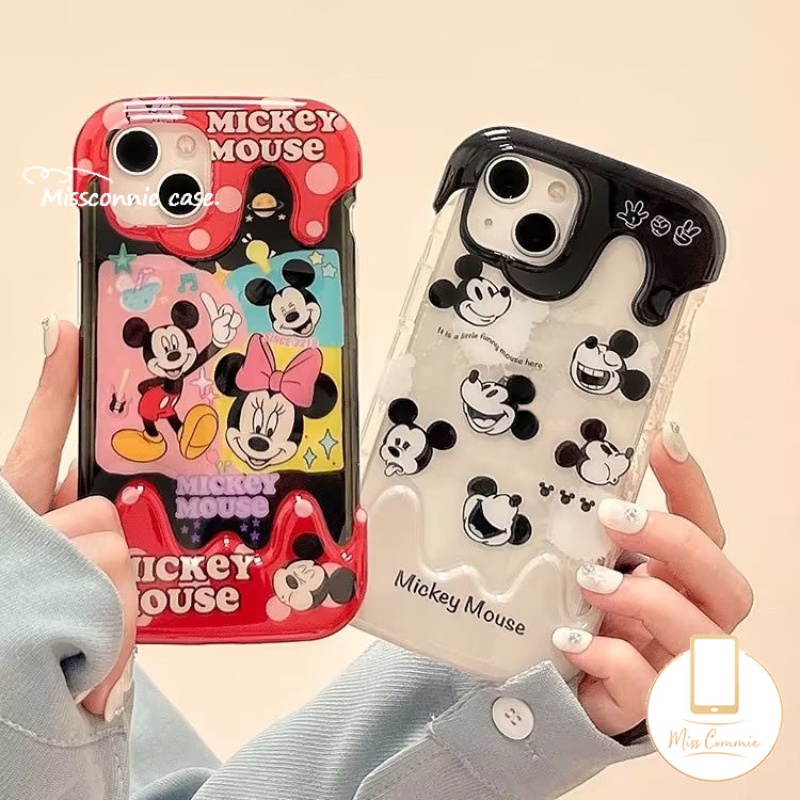 IPHONE Couple Casing Ponsel Kartun Lucu Mickey Minnie Mouse Kompatibel Untuk Iphone11Xr 7Plus 8Plus 7 8 Plus 11 14 13 12 Pro Max X XS Max Kreatif Permen 3D Es Krim Shockproof Soft Cover