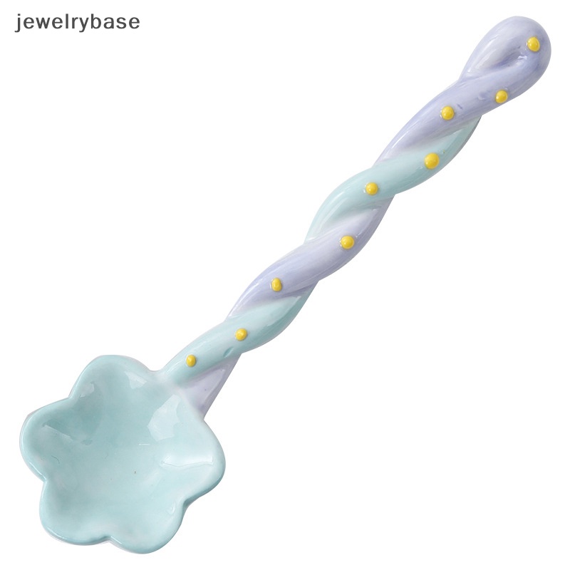 [jewelrybase] 1pc Sendok Gagang Panjang Keramik Lucu Es Krim Hand Painted Dessert Spoon Butik