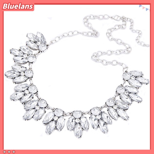 [BLS] Mewah Wanita Berlian Imitasi Mengkilap Hias Liontin Bib Kalung Rantai Pesta Perhiasan