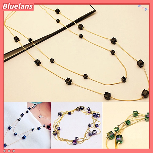 [BLS] Wanita Square Rhinestones Beads 2lapisan Golden Alloy Rantai Panjang Sweater Kalung