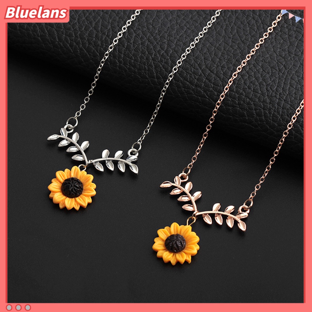 [BLS] Kalung Choker Mewah Liontin Bunga Matahari Bentuk Daun Bahan Alloy Untuk Pesta