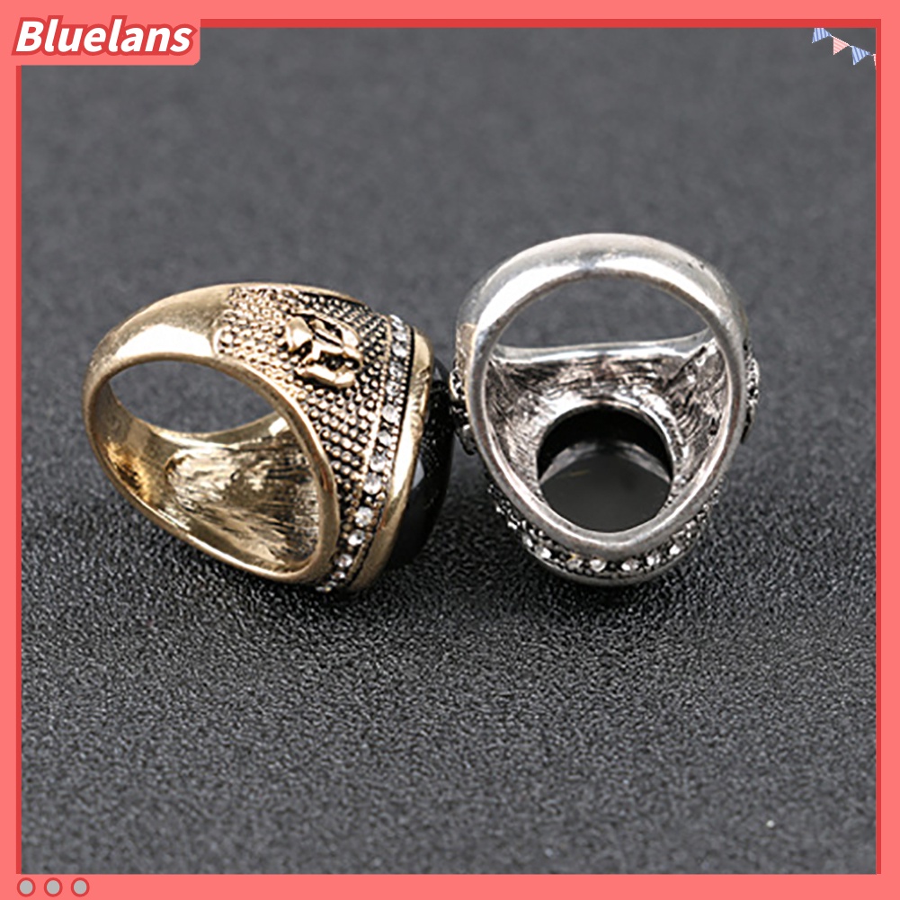 [BLS] Pria Vintage Keren Besar Hitam Berlian Imitasi Bertatahkan Jari Cincin Perhiasan Hadiah Pesta