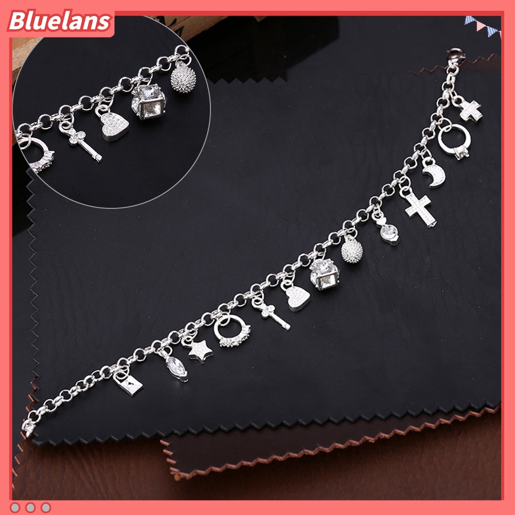 [BLS] Wanita Perak Berlapis Salib Bulan Bintang13 Charms Liontin Gelang Bangle Perhiasan