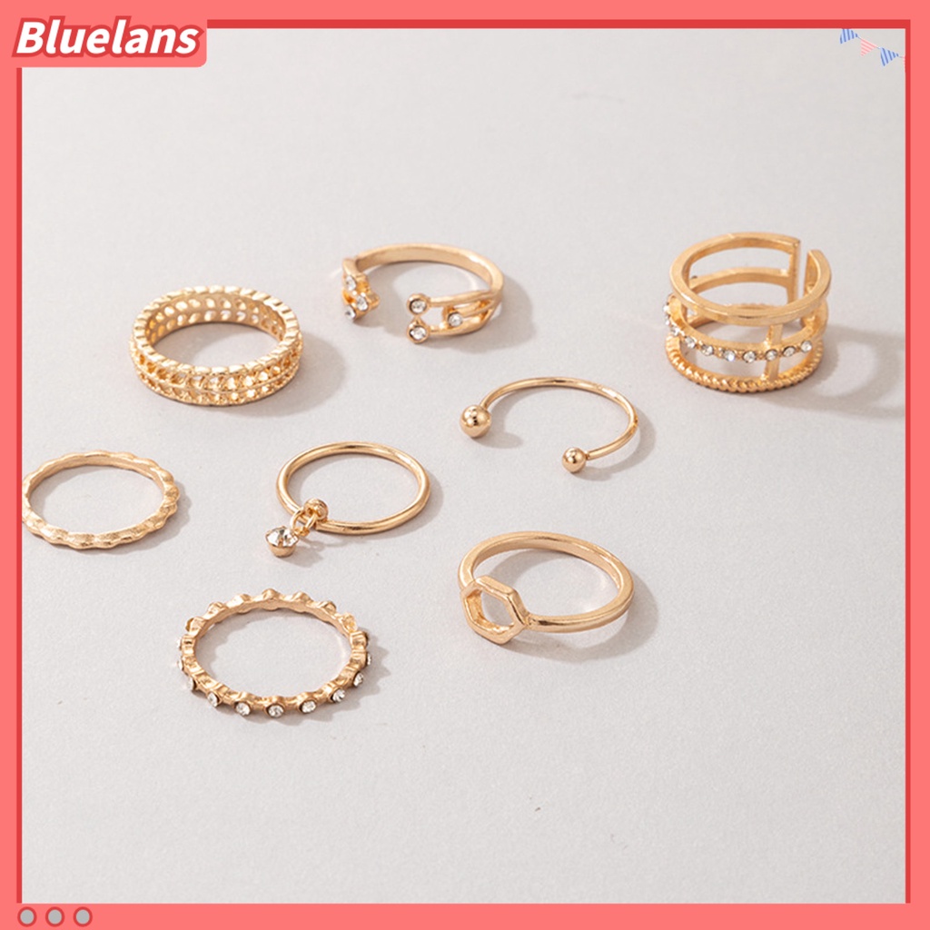 [BLS] 8pcs Cincin Wanita Geometris Berlian Imitasi Lady Shiny All Match Hexagon Rings Untuk Pacaran