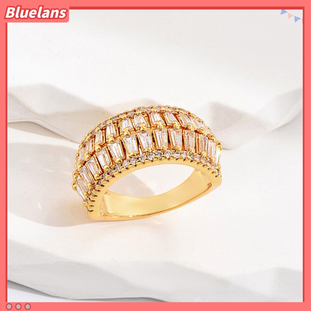 [BLS] Jari Cincin Cubic Zirconia Pembukaan Yang Dapat Disesuaikan Temperamen Hias Berdandan Geometris Mewah Baris Ganda Cincin Perhiasan Aksesori