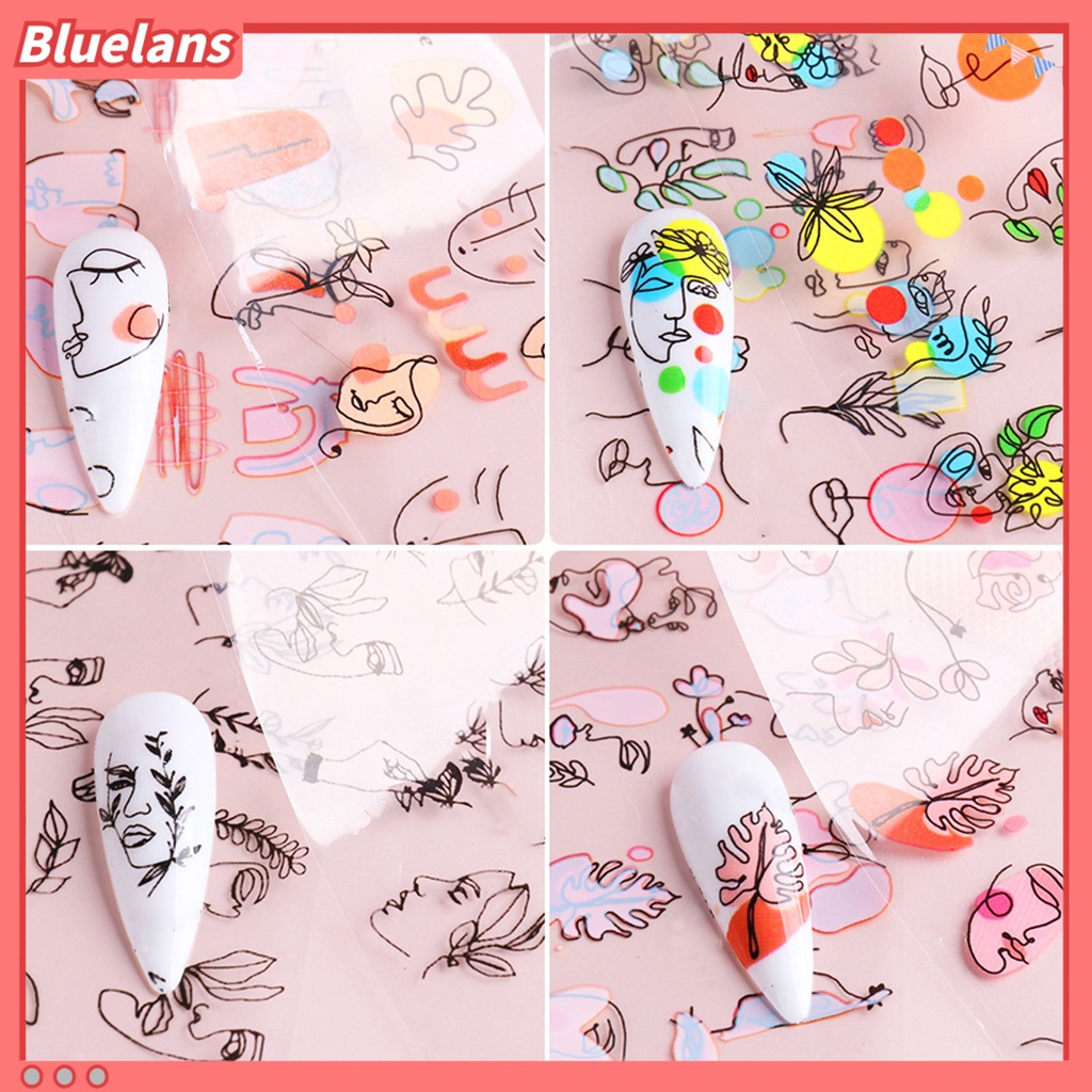 [BLM] 10pcs Stiker Kuku Desain Wajah Garis Geometris Mudah Serasi-Dengan Banyak Warna Nail Art Water Decal Untuk Salon Kuku