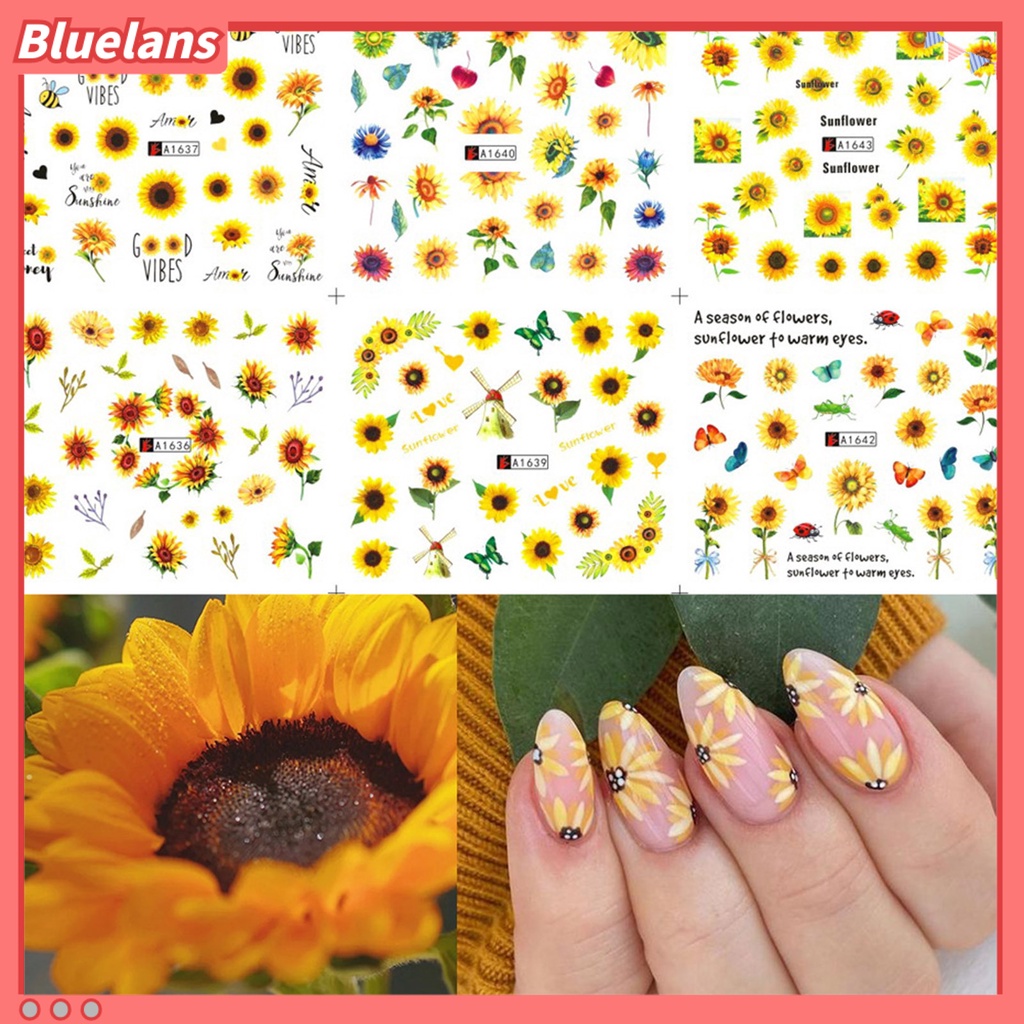 [BLM] Stiker Kuku Perekat Diri Bentuk Indah Menarik Bunga Matahari Floral Nail Art Stiker Manicures Desain Perlengkapan Kuku
