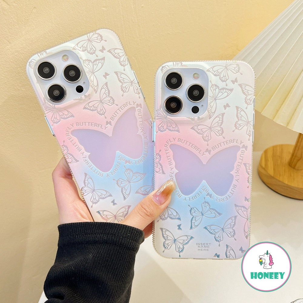 IPHONE Lucu Korea Retro Laser Gradual Change Butterfly Phone Case Untuk Iphone14 13 12 Pro Max Case Untuk Iphone11Cantik Shockproof Back Cover