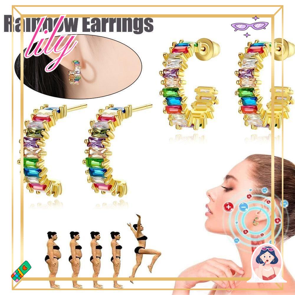 Lily Rainbow Tourmaline Acupressure Anting Perak Baru Wanita Ornamen Vintage Limfatic Drainase Earrings