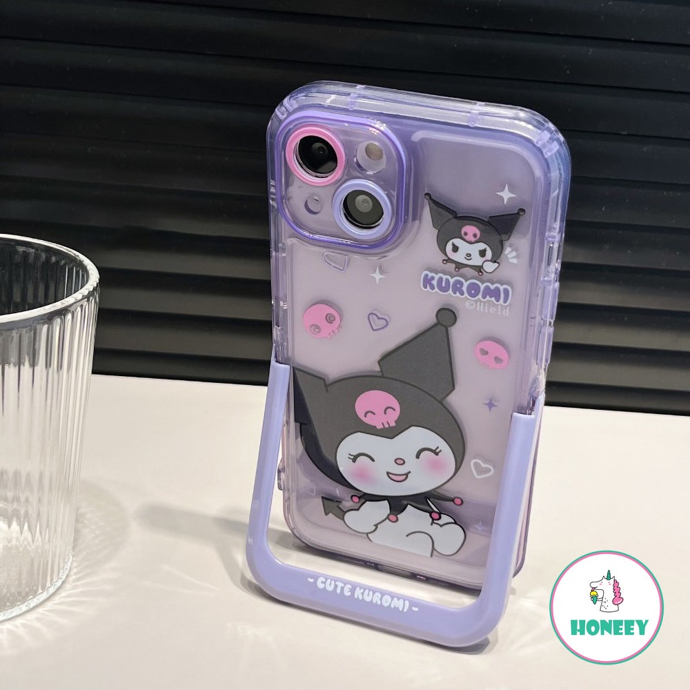 IPHONE Kawaii Sanrio Kuromi Invisible Stand Phone Case Untuk Iphone14 Pro Max Case Untuk Iphone11 12 13 Pro Max Kartun Anti-Drop Back Cover