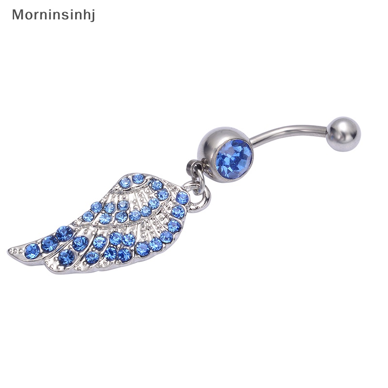 Mornin Kristal Zirkon Sayap Pusar Cincin Stainless Steel Belly Button Rings Woman Fashion Perhiasan Tubuh Hadiah id