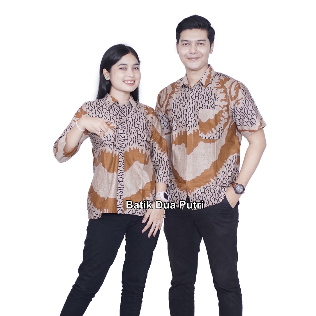 Couple Batik Kemeja Pria Blouse Wanita Lengan 7/8 Apel