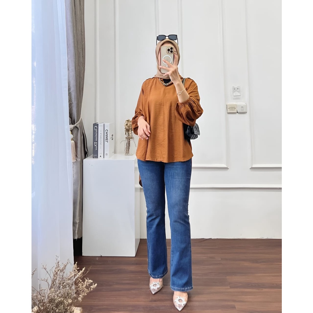 Lidiya Blouse Atasan Lidia l Lydia Polos Basic Cringkle Premium Wanita Remaja Casual Daily OOTD Kantoran