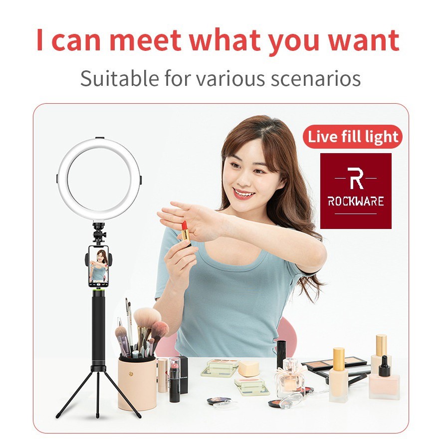 ROCKWARE B-10 - 8 inch Beauty Ring Fill Selfie Light with Tripod