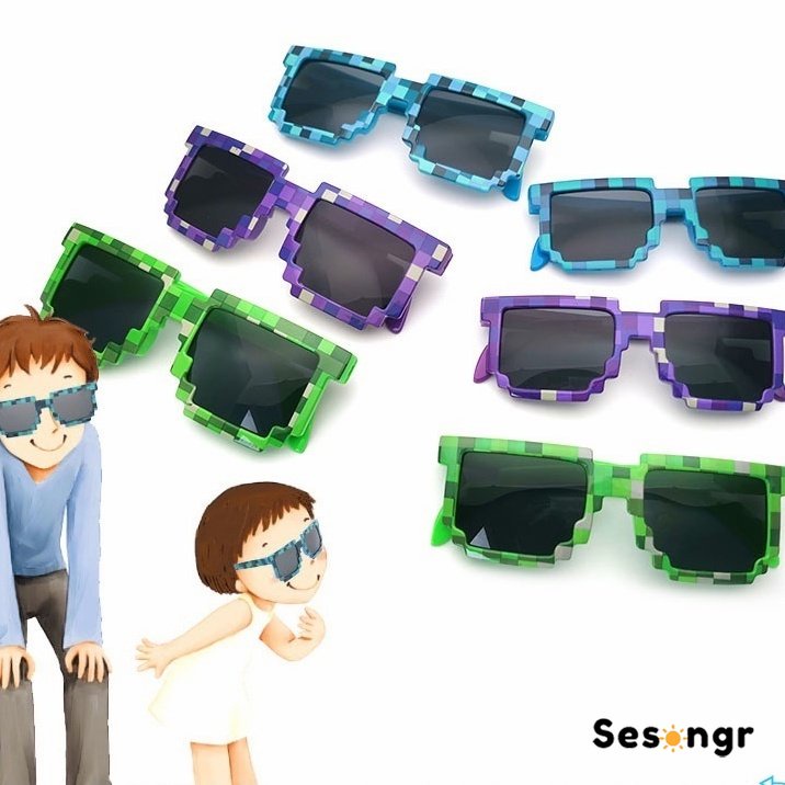 Kacamata anak Retro Pixel Lattice Kacamata Mosaik Sunglass Kepribadian Kacamata Tren Kreatif - SG