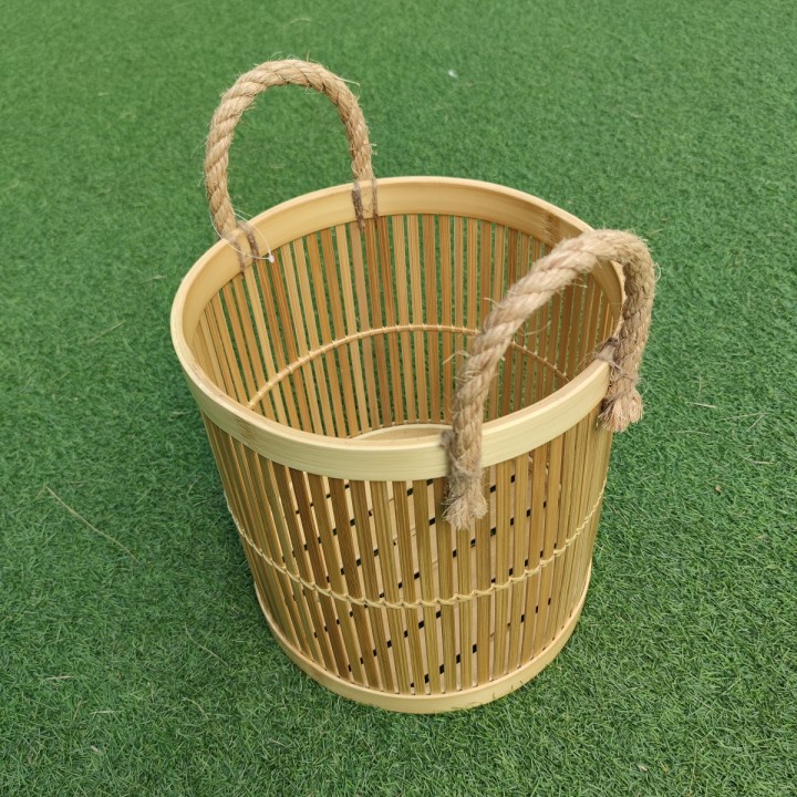 29 Keranjang Laundry Baju Basket Bambu Handle Dadung Small - 30x30x30cm