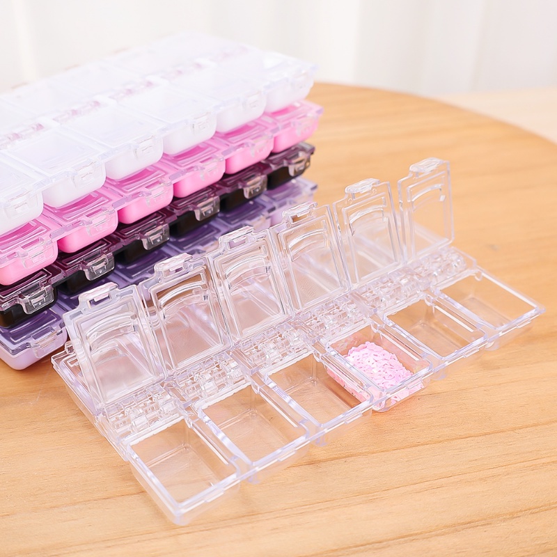 Jewelry Storage Organizer Transparan Nail Art Kotak Penyimpanan 12kisi Plastik Kosong Kotak Penyimpanan Perhiasan Manik-Manik Permata Ujung Palsu Wadah Kuku Kosong Rhinestones Holder Case Organizer