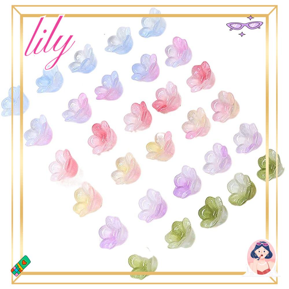 Lily 100Pcs 12x7mm Bellflower Manik-Manik Kaca Lucu Kalung Gelang Warna Campur