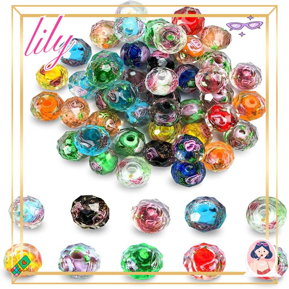 Lily 60Pcs 10mm Manik-Manik Kaca DIY Bulat 2mm Lubang Handmade Pasir Emas