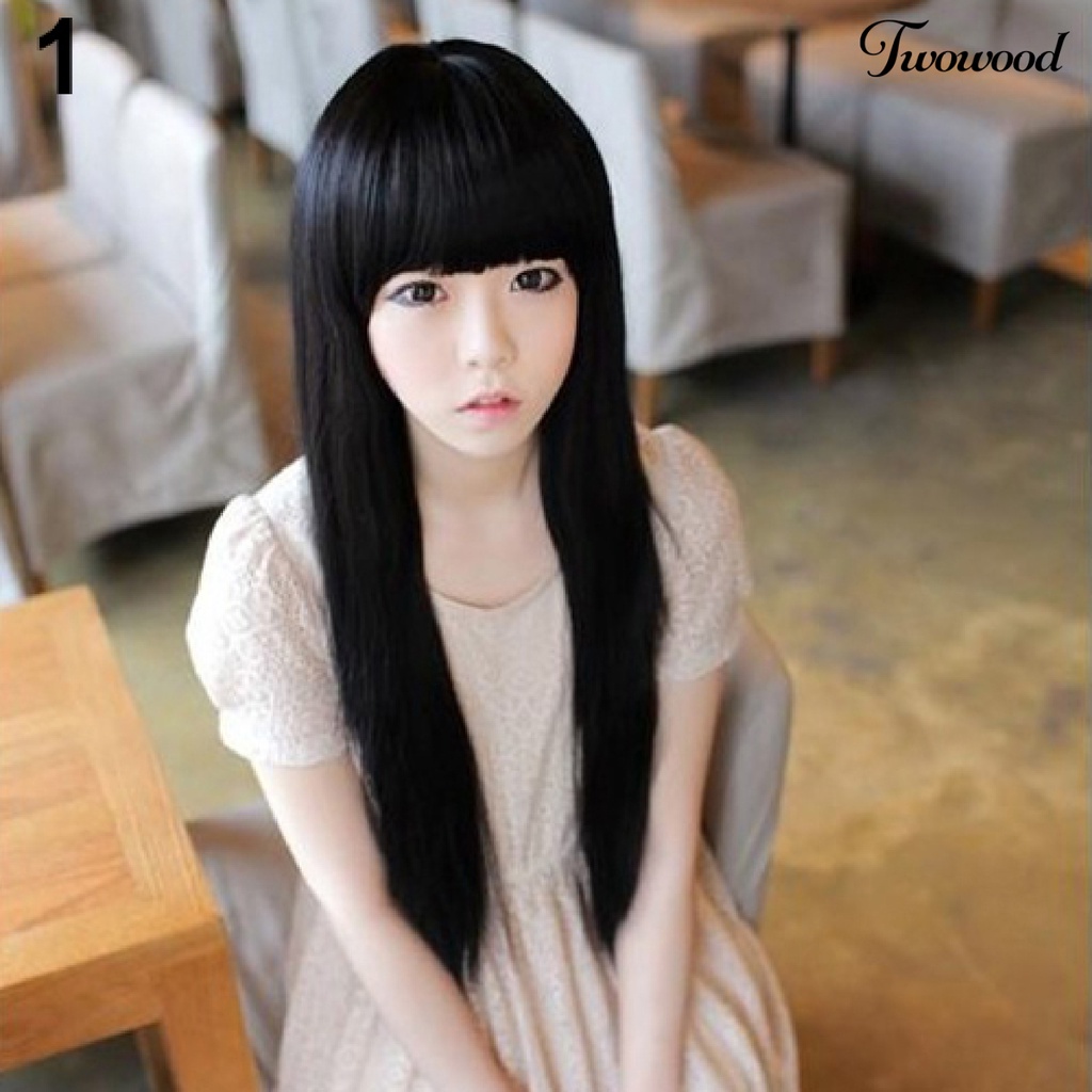 Twowood Wig Natural Soft Long Hair Extension Berbagai Warna Wig Cosplay Untuk Pakaian Sehari-Hari