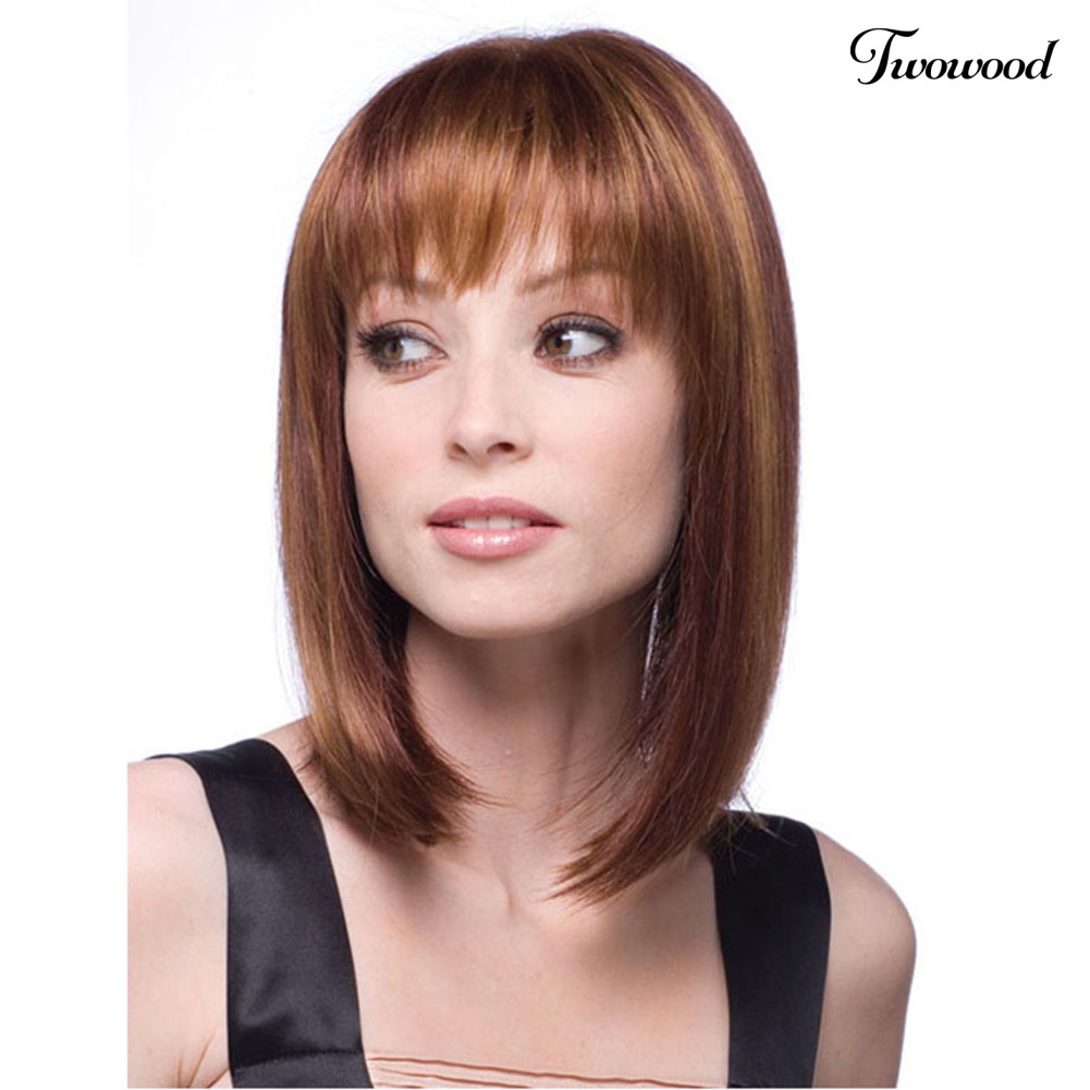 Twowood Fashion Pendek Bob Lurus Poni Wig Wanita Alami Sopak Cosplay Aksesori