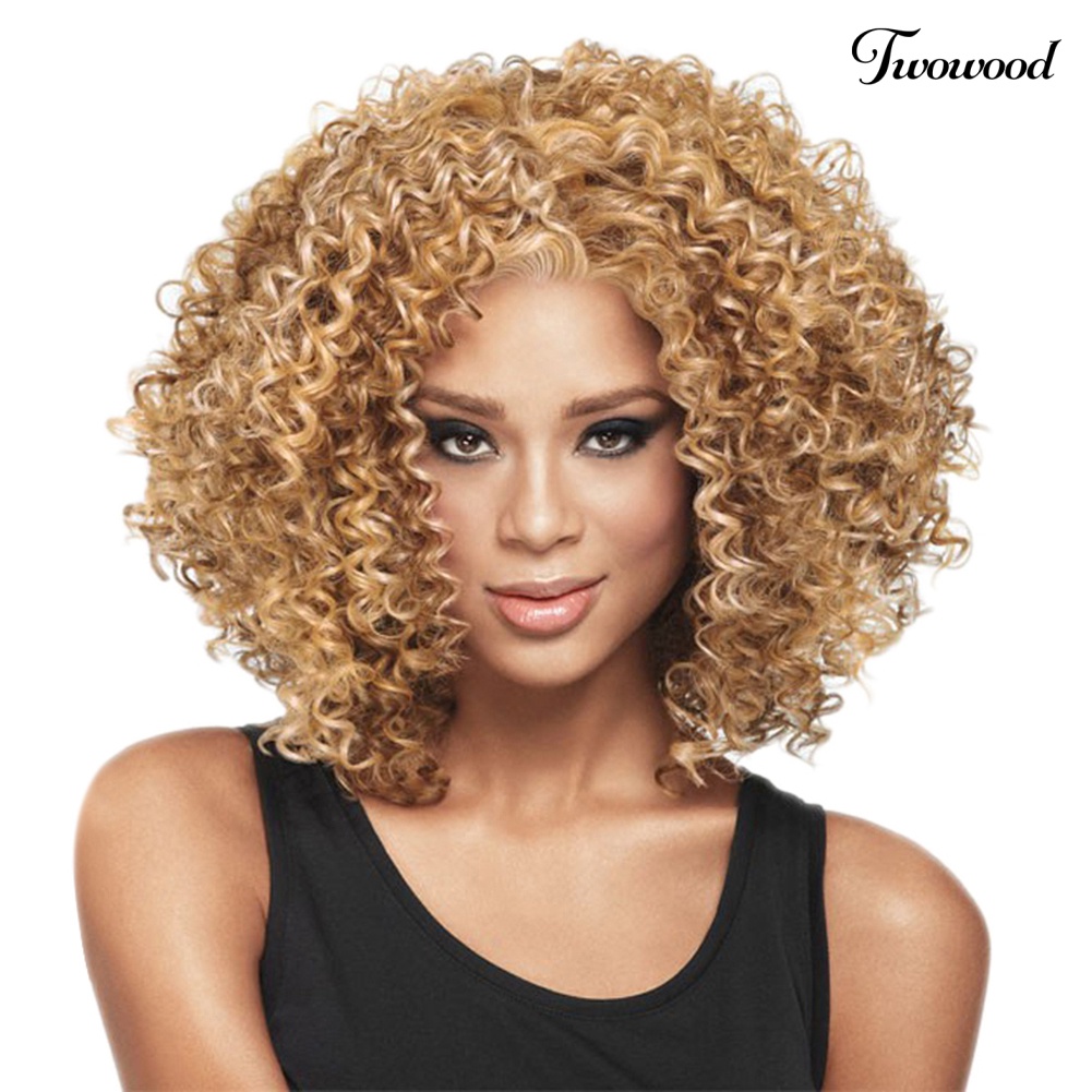 Twowood Wanita Fashion Panjang Bahu Mini Keriting Afrika Amerika Afro Rambut Penuh Wig