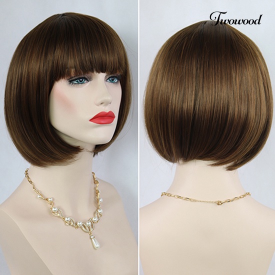 Twowood Fashion Wanita Pendek Lurus Bobo Dengan Poni Penuh Wig Cosplay Pesta Ekstensi