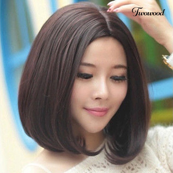 Twowood Wanita Lady Fashion Rambut Pendek Lurus Penuh Wig Cosplay Pesta Hair Extension