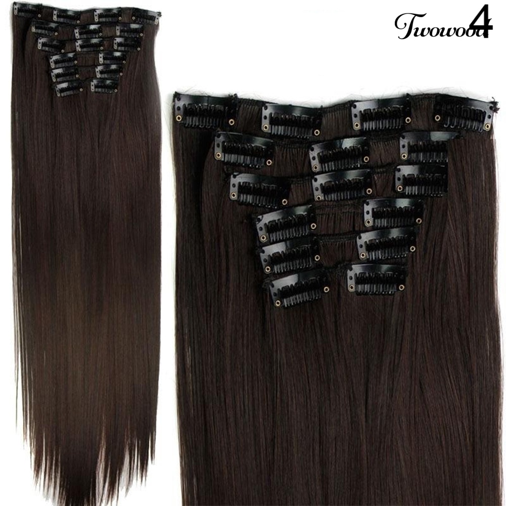 Twowood 6Pcs Klip Serat Suhu Tinggi Hair Extension Lurus Tahan Panas Wig