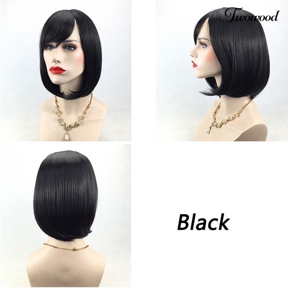 Twowood 30cm Bobo Gaya Panjang Bahu Lurus Bang Wig Wanita Fringe Hair Extension