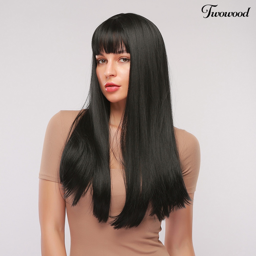 Twowood Wanita 28inch Rambut Sintetis Extension Tahan Panas Hairpiece Lurus Panjang