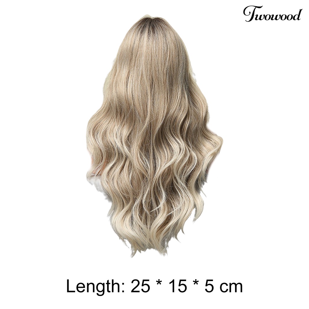 Twowood Wig Keriting Panjang Universal Halus Ringan Medium Split Long Smoky Grey Gradient Blonde Wig Untuk Rumah