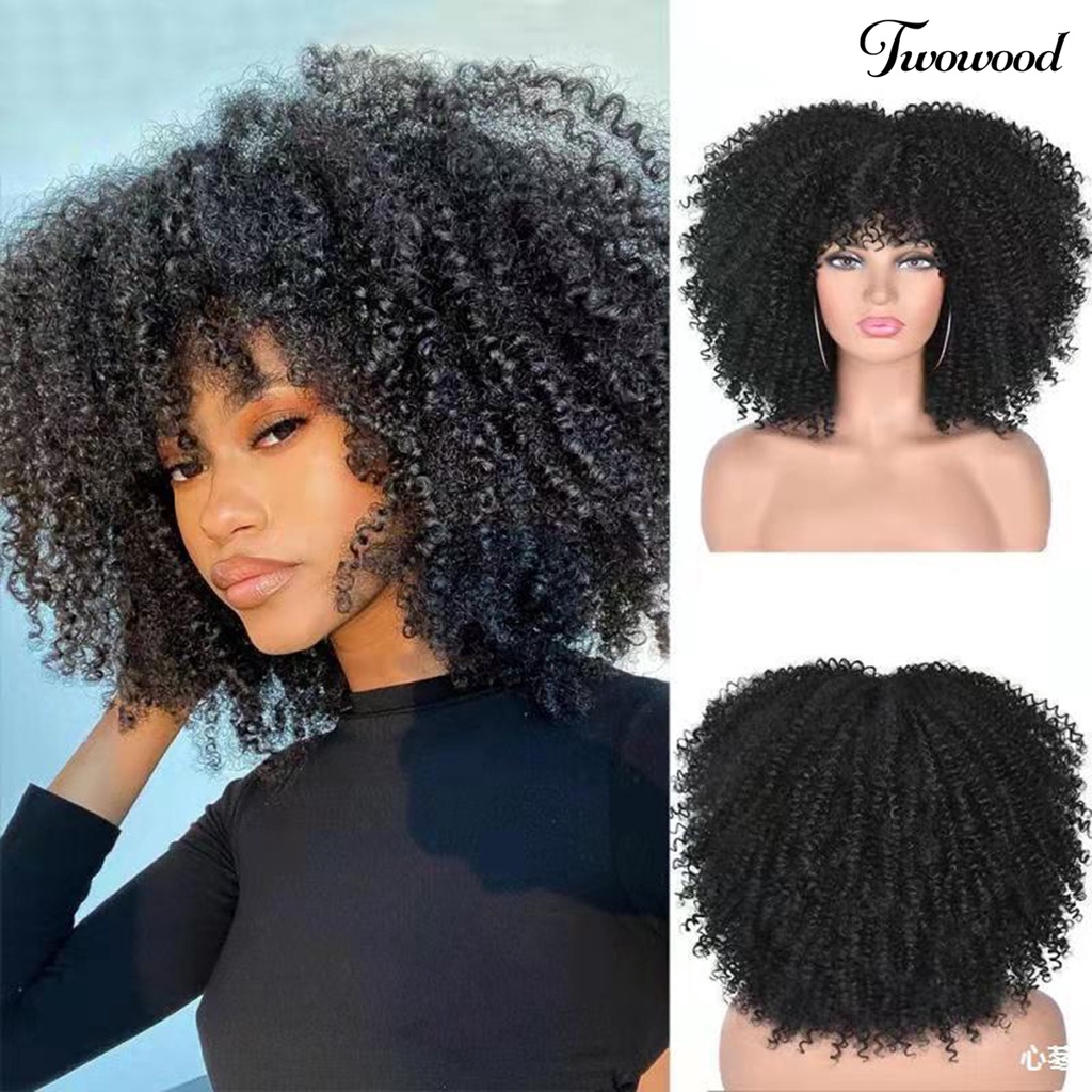 Twowood African Curly Wig Fashion Nyaman Dipakai Tahan Banting Kuat Remodeling Sehat Alat Makeup Ramah Lingkungan Wig Wanita Rambut Keriting Afrika Untuk Kehidupan Sehari-Hari