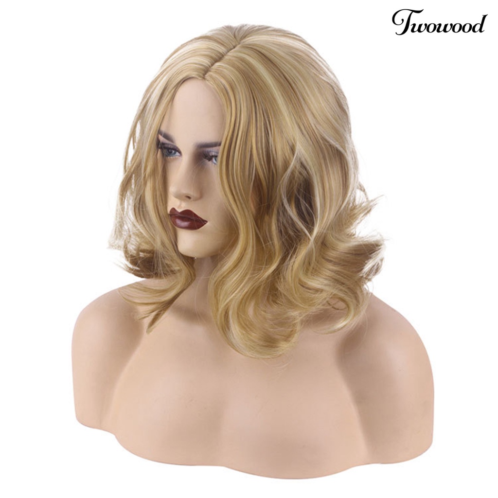 Twowood Wig Rambut Pendek Mudah Dipakai Lembut Berbulu Tahan Panas Fashion Role Play Props Wig Keriting Pendek Sutra Suhu Tinggi Dengan Curling Hair Tail Untuk Pesta