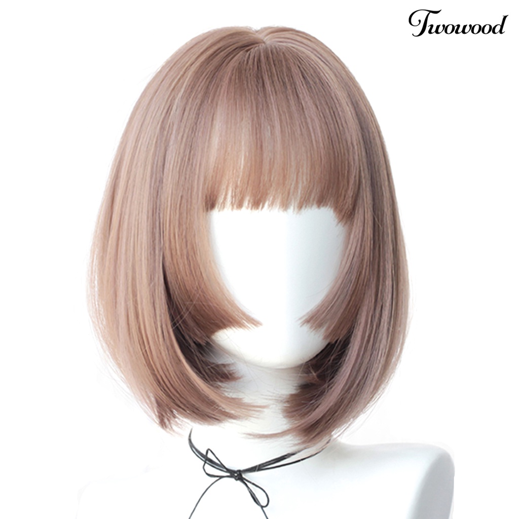 Twowood Women Wig No Perm Nyaman Dipakai Berbulu Halus Realistis Natural Pink Princess Cutting Wig Pendek Dengan Poni Udara Digunakan Wanita