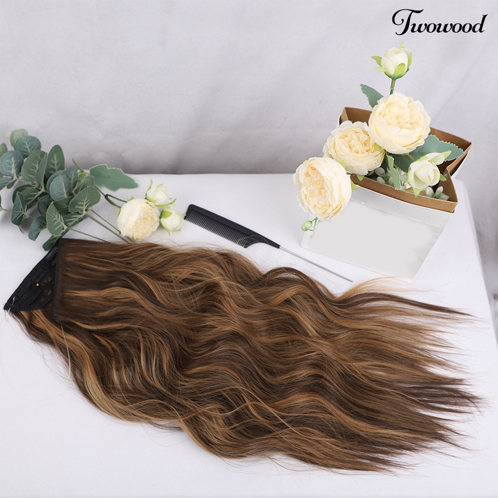 Twowood Faux Hair Curly Adjustable Realistis Alami Suhu Tinggi Serat Hiasan Kepala Halus Wanita Panjang Rambut Ekstensi Wig Sopak Penggunaan Sehari-Hari