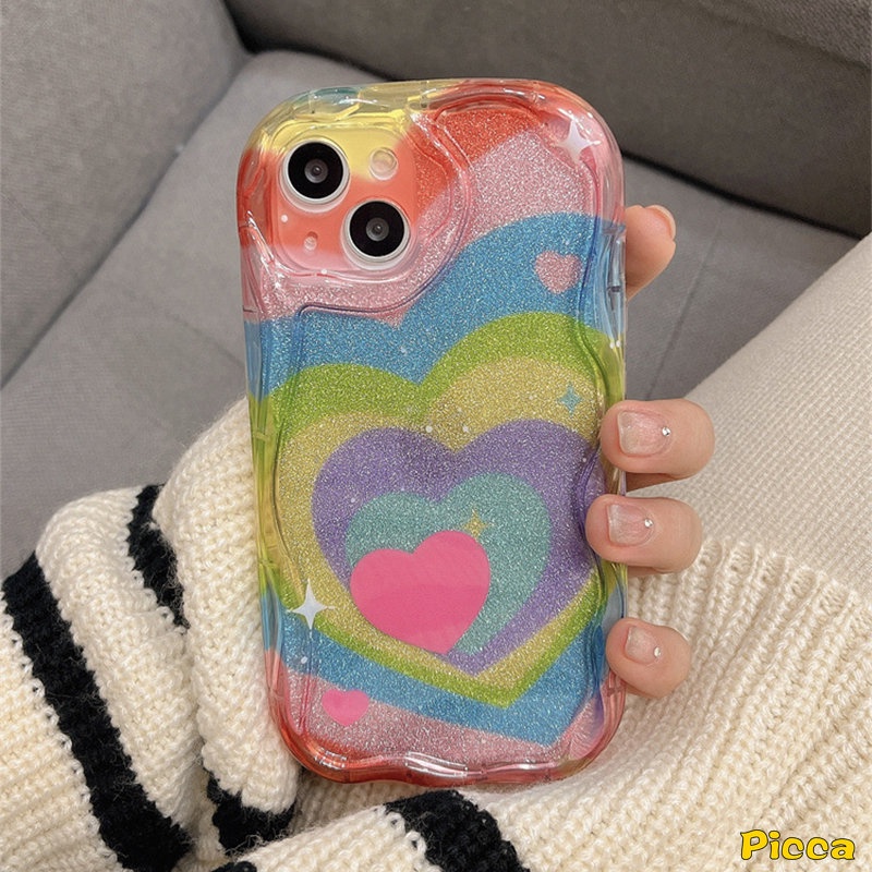 Untuk Realme C53 C55 C31 C21Y C25 5 6 5S 5i 7i C11 2020 C25s C35 C25Y C33 C15 C3 C20 C30 C21 C11 2021 C12 C17 Gradient Rainbow Macaron Candy Color Love Hati 3D Wavy Curved Edge Case