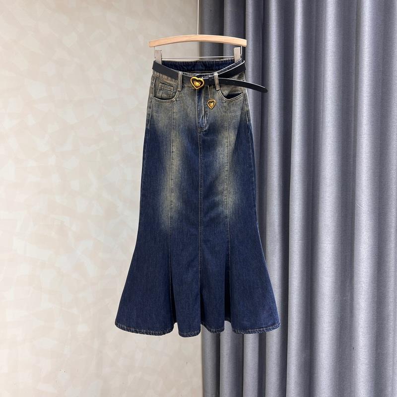 Women's gradient denim wrap buttocks fishtail skirt