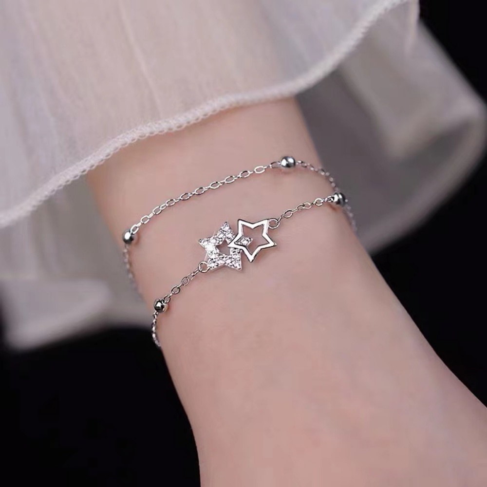 Deartiara Double Layer Star Bracelet Wanita Desain Orang Dalam Mode Cahaya Mewah Gelang Handpiece