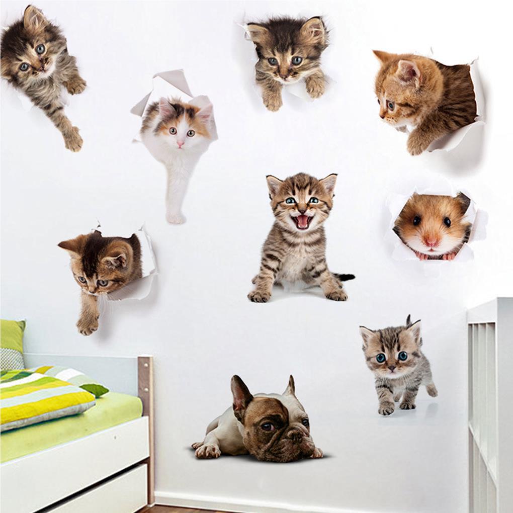 Huit 3D Kartun Hewan Toilet Stiker Decals Kucing Lucu PVC Stiker Dinding Kamar Mandi Kulkas Pintu Dekorasi Stiker