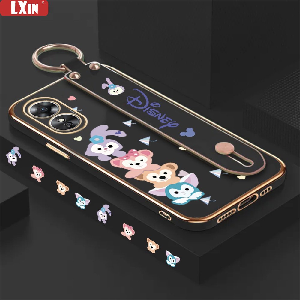 Soft Case OPPO A78 Reno 8T 4G A55 A96 A76 A13S A12e A31 A52 A92 A5 A9 2020 A83 A1K A94 F11 A37 Reno6 5F 4F Kartun Stellalou Stand Holder Lipat Mewah Plating Penutup Karet