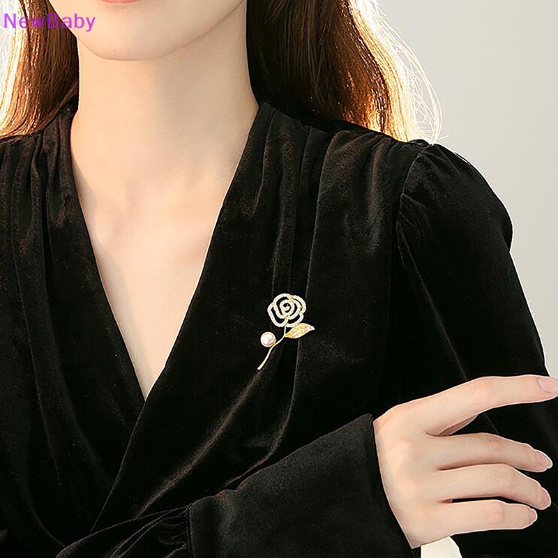 Newbaby Fashion Flash Berlian Indah Camellia Bros Cahaya Korsase Aksesoris Perhiasan Niche Anti-Hilang Berlian Imitasi Mutiara Pin ID